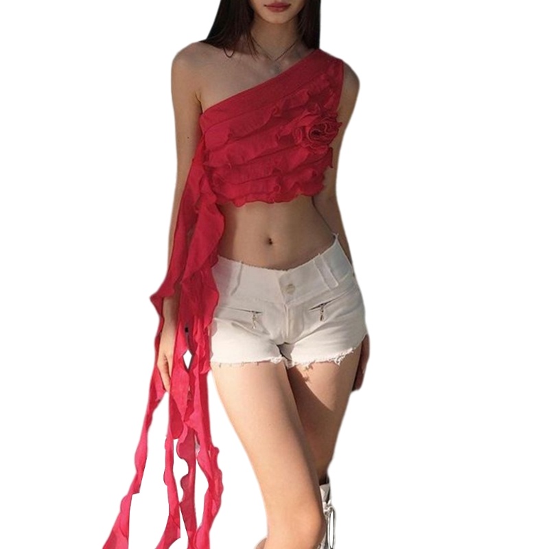 Áo Croptop Không Tay Phối Tua Rua Họa Tiết Hoa 3D Phong Cách Cổ Điển Dành Cho Nữ