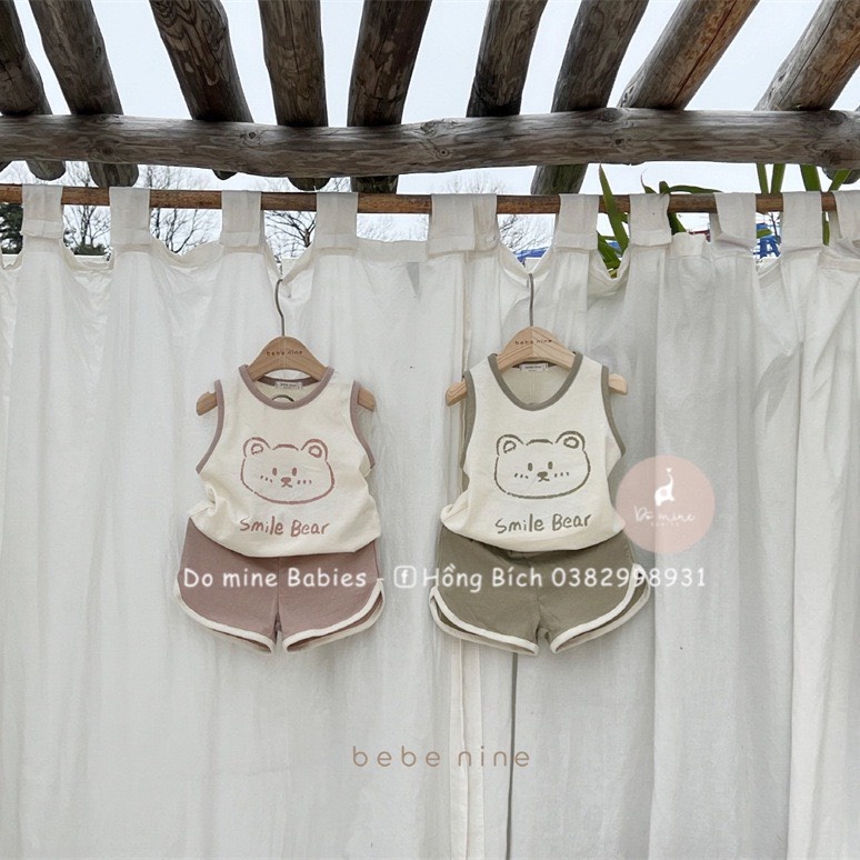 Bộ quần áo ba Lỗ Smile Bear gấu dễ thương vải cotton mềm cho em bé gái bé trai sơ sinh từ 6-24 tháng nặng 7-15kg