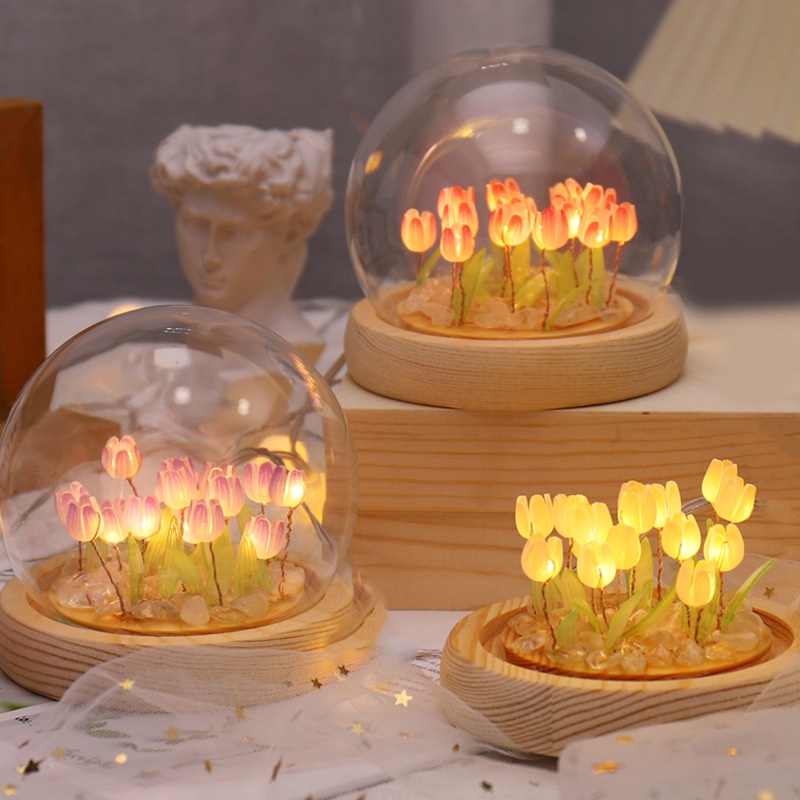( KÈM TÚI ) Đèn ngủ đèn decor hoa tulips kèm hộp quà handmade DIY sáng tạo quà tặng ý nghĩa.