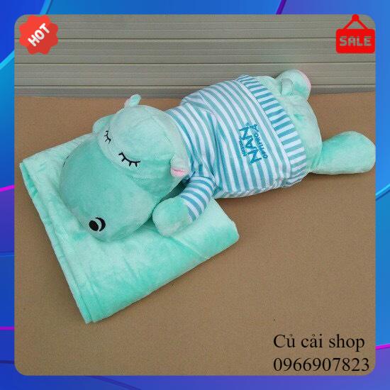 Bộ chăn gấu hàng khuyến mãi hình hà mã xanh,chim cánh cụt, hươu vàng, voi