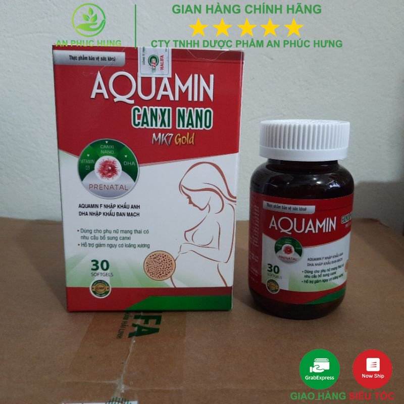 Canxi cho bà bầu ,phụ nữ mang thai AQUAMIN CANXI NANO MK7 GOLD tảo biển đỏ-Hộp 30 viên