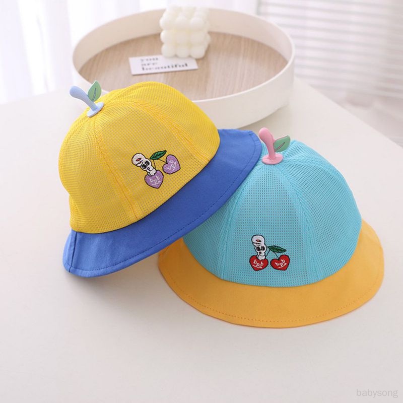 Mũ Bucket Phối Lưới Thêu Hoạ Tiết Xinh Xắn Có 4 Màu Sắc Tương Phản Cho Bé Trai Và Gái