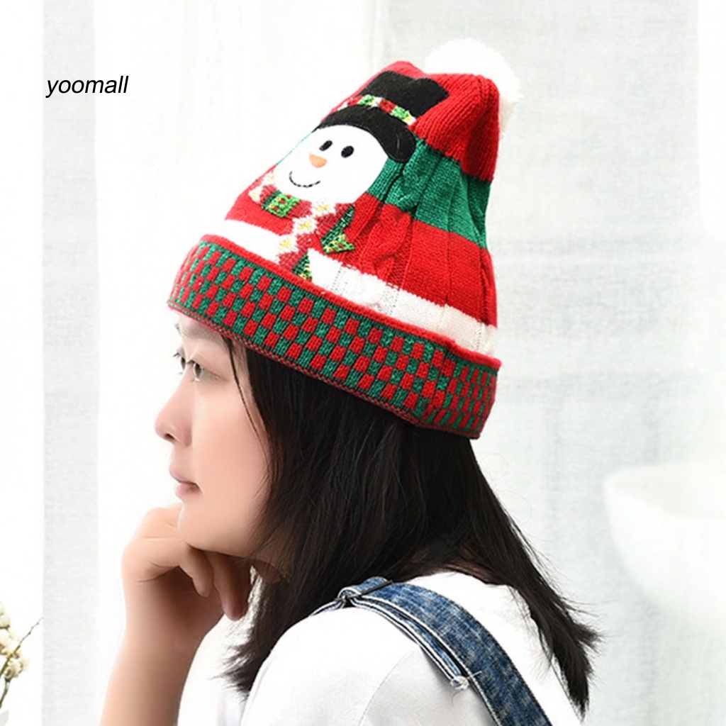 Mũ Beanie Dệt Kim Đính Banh Lông Chủ Đề Giáng Sinh Cho Người Lớn Và Trẻ Em