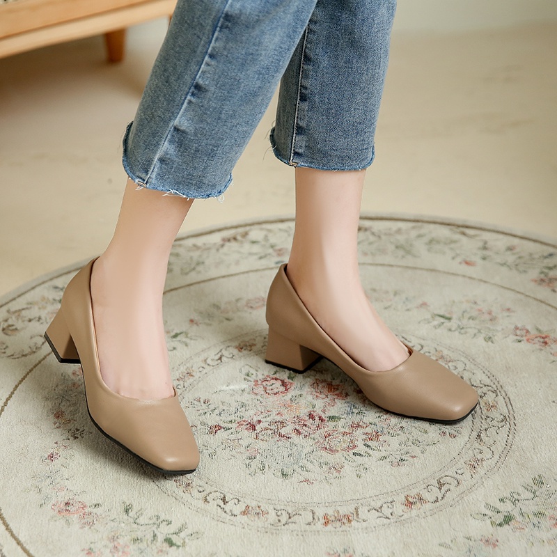 Giày Cao Gót Da Mũi Vuông Thời Trang Cho Nữ Công việc Màu đen 5CM 2023