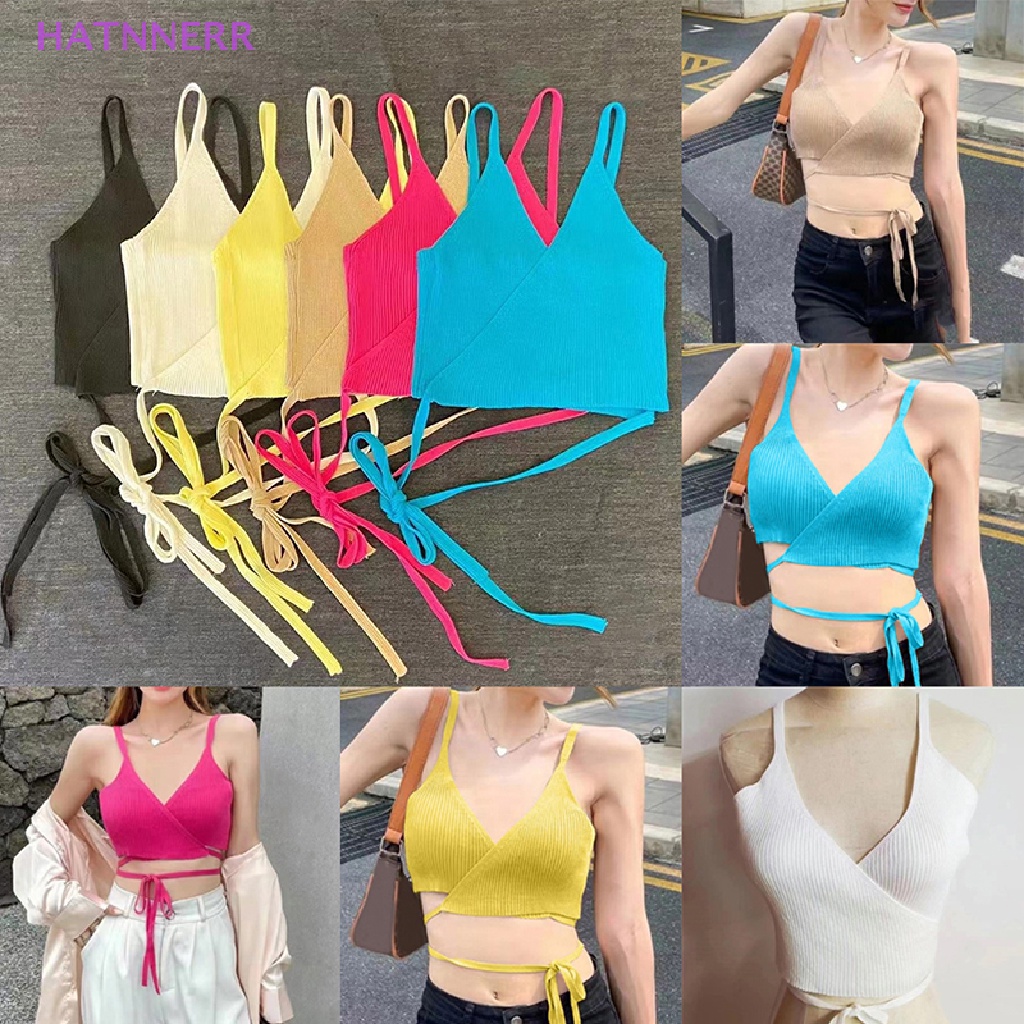 Áo Lót Croptop Dệt Kim Hở Lưng Phối Dây Phong Cách Boho Quyến Rũ Cho Nữ Đi Biển FHS
