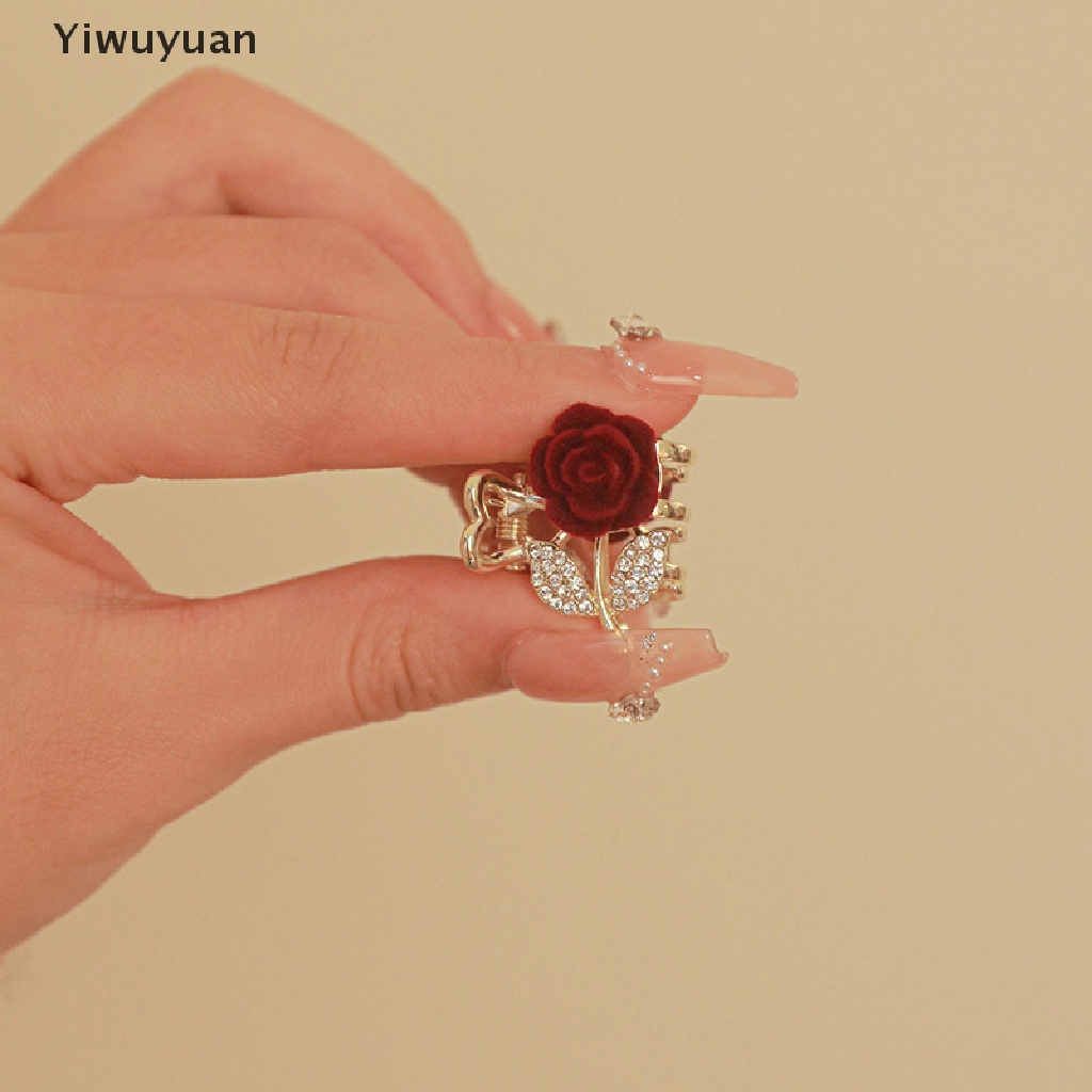 &lt; Yiwuyuan &gt; Kẹp Tóc Càng Cua Đính Đá Hoa Hồng Mini Thanh Lịch Thời Trang Cổ Điển Cho Nữ