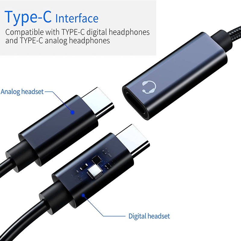 Dây Cáp Sạc Nhanh HdoorLink 2 Trong 1 Chuyển Đổi Type C Sang USB C Sang 3.5mm PD 60W Cho Laptop / Máy Tính Bảng / Điện Thoại Di Động