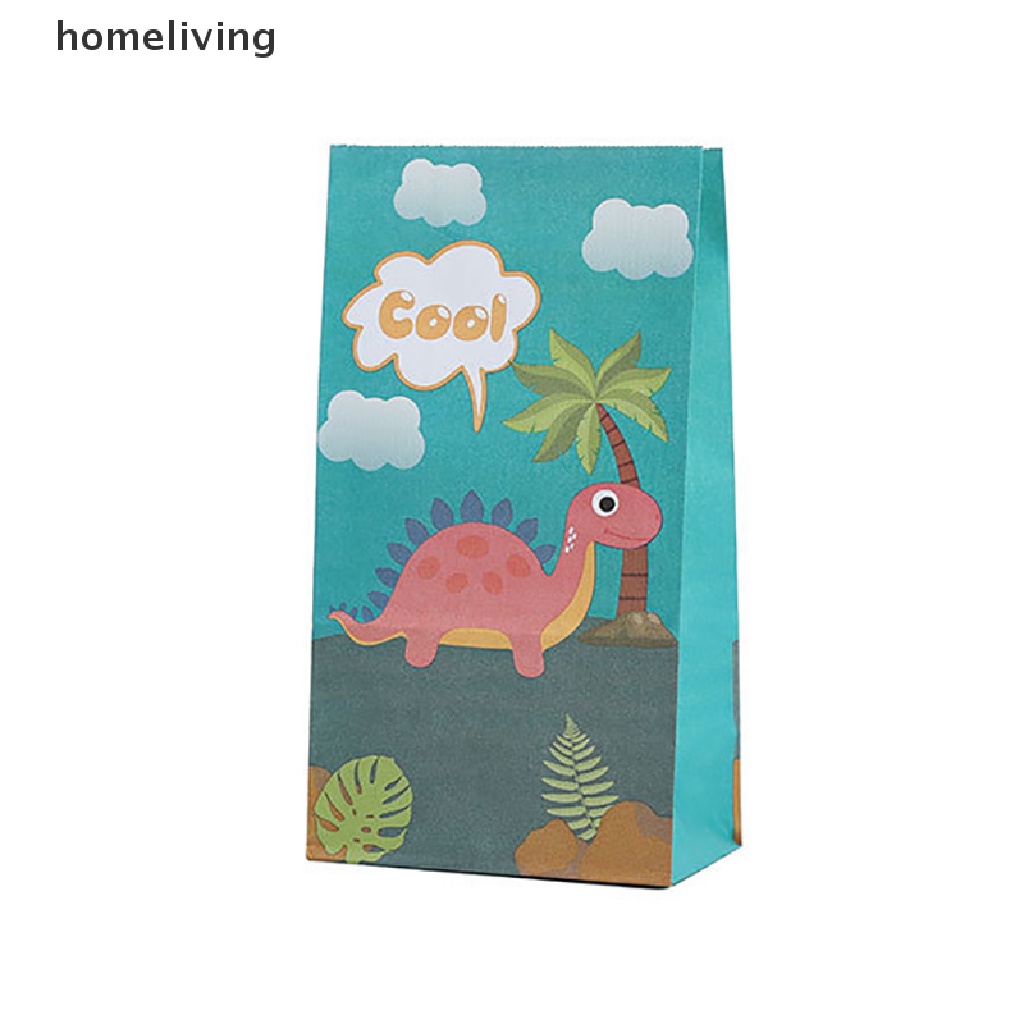 Bộ 10 Túi Giấy Đựng Bánh Kẹo In Hoạt Hình Khủng Long Dễ Thương