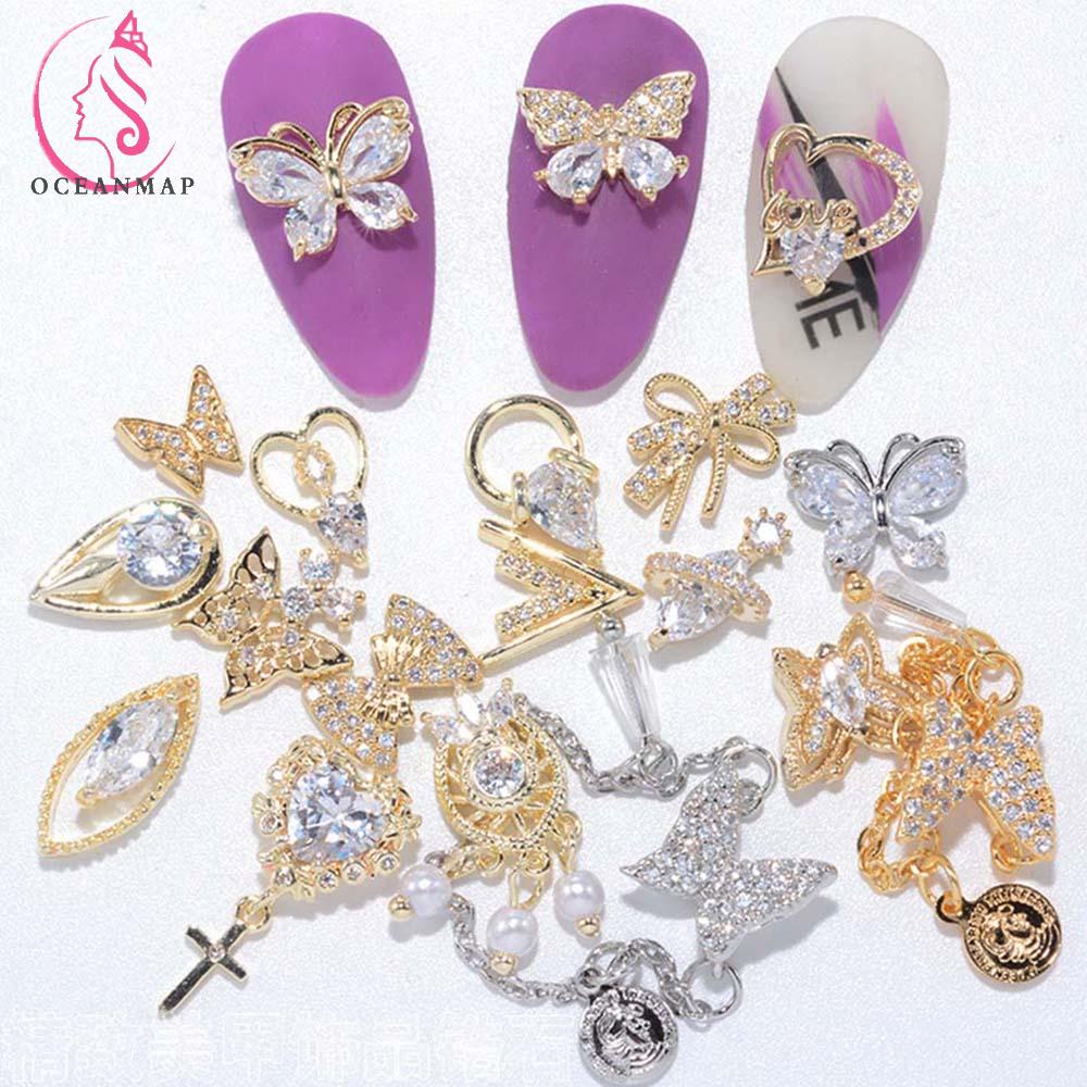 Đá đính trang trí móng tay hình bướm/ trái tim 3D DIY