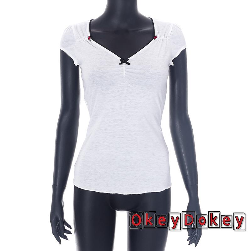 Áo Crop Top Ôm Dáng Cổ Chữ V Phong Cách Retro Vintage Dành Cho Nữ