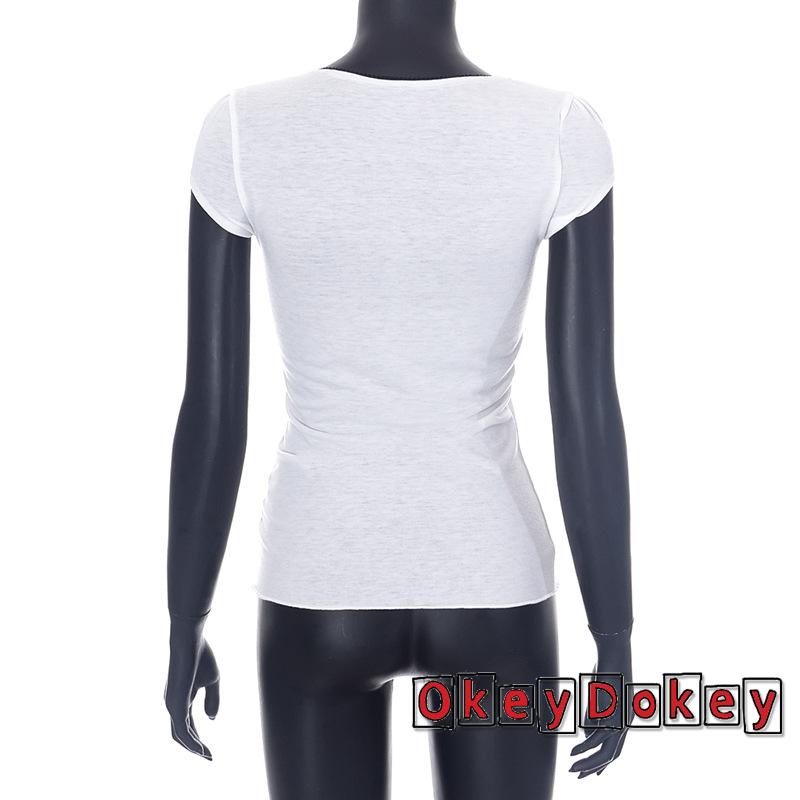 Áo Crop Top Ôm Dáng Cổ Chữ V Phong Cách Retro Vintage Dành Cho Nữ