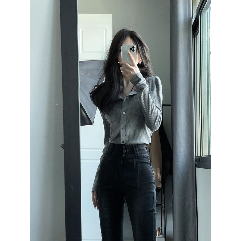 Áo Sơ Mi Nữ Dài Tay Cổ Bẻ Form Rộng Thời Trang Hàn