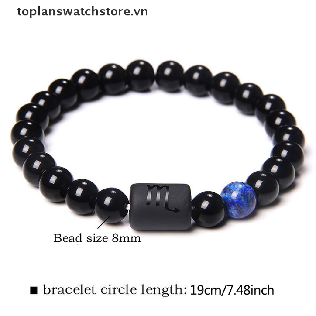 Vòng Tay Chuỗi Hạt Đá Onyx 12 Cung Hoàng Đạo Màu Đen Tự Nhiên Cho Cặp Đôi