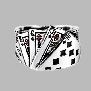 Nhẫn Unisex Hở Chạm Khắc Lá Bài Poker Độc Đáo