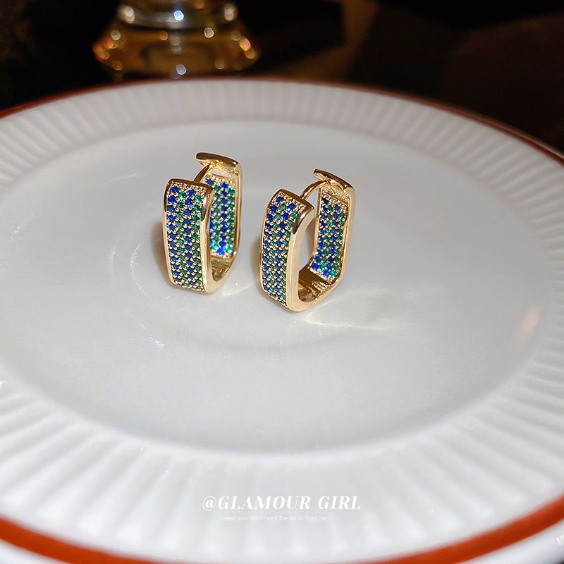 Khuyên Tai Hình Học Đính Đá Zircon Cao Cấp Phong Cách Hàn Quốc Sang Trọng Dành Cho Nữ