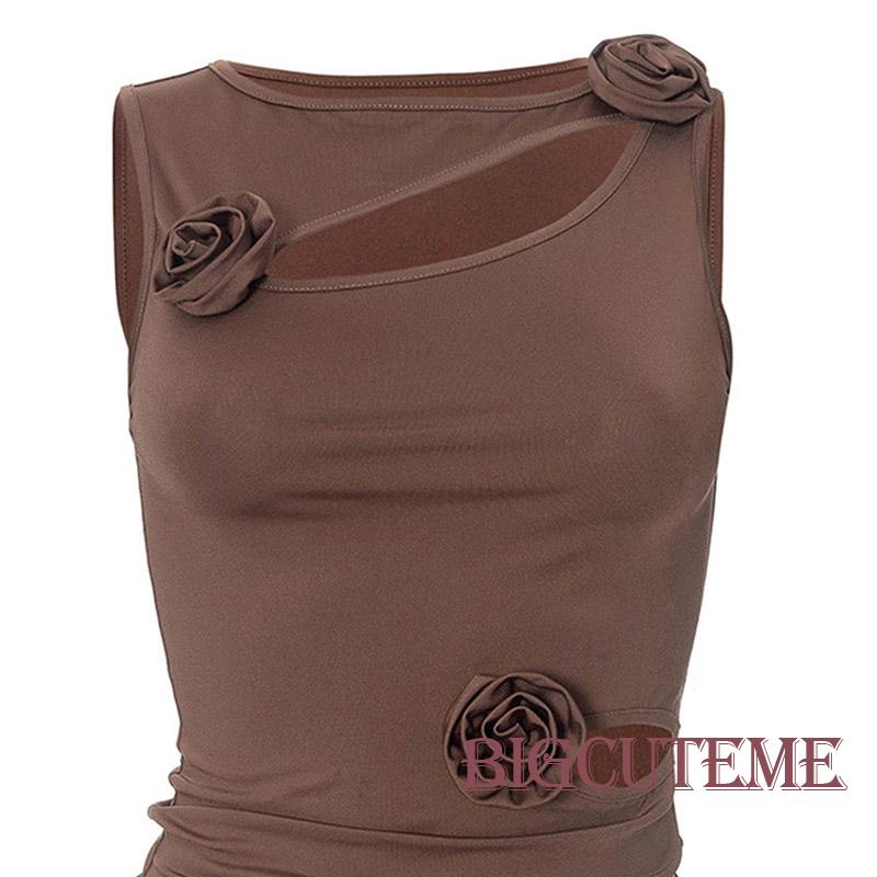 [] - Áo Sát Nách Cổ Tròn In Họa Tiết Hoa 3D Ôm Dáng Thời Trang Mùa Hè Cho Nữ