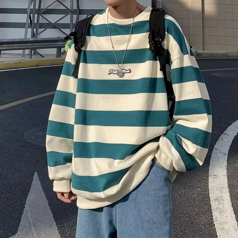 Áo Sweater Cổ Tròn Họa Tiết Kẻ Sọc Phong Cách Hàn Quốc Mới 2023 Size M-3XL