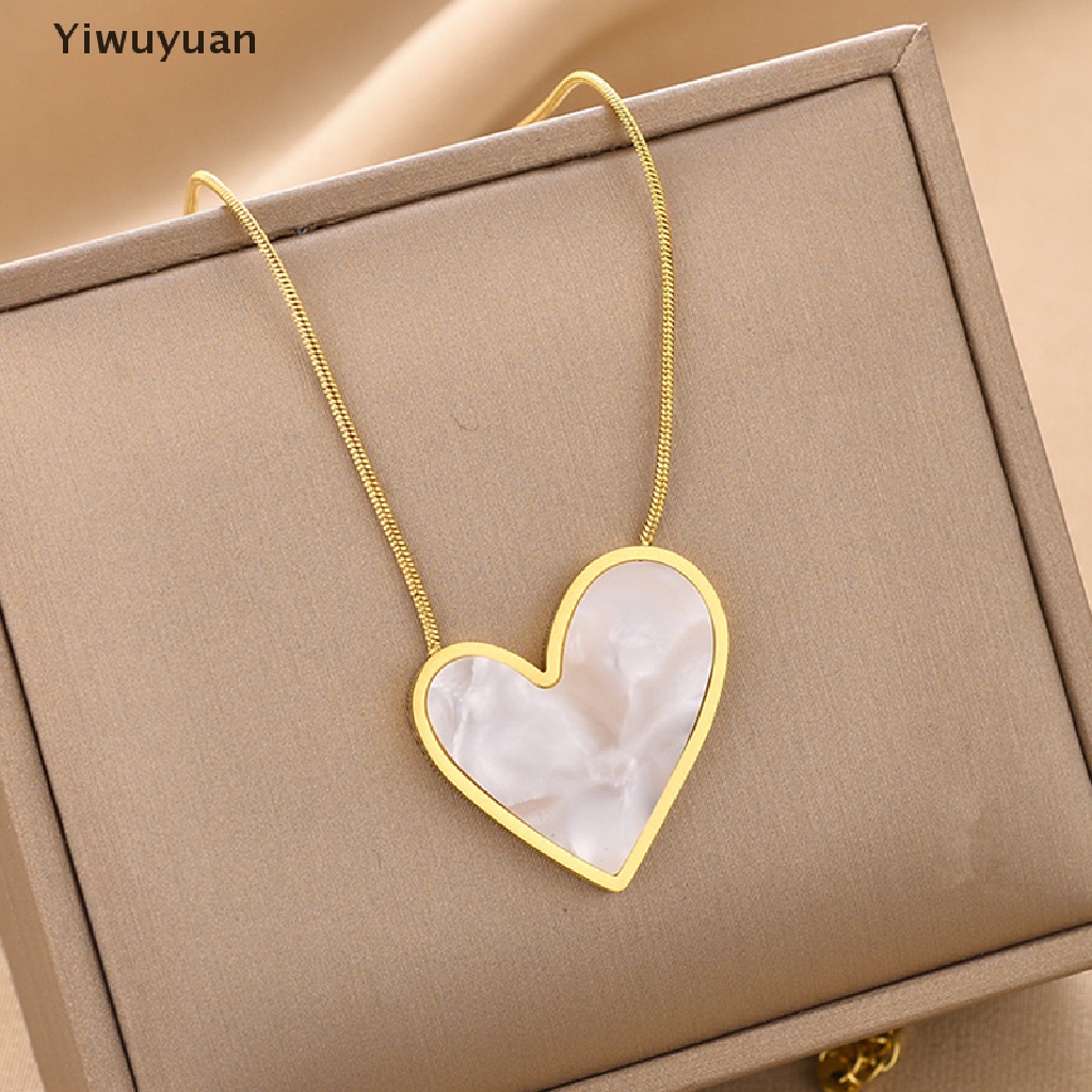 < Yiwuyuan > Vòng cổ Mặt Hình Trái Tim Vỏ Sò Trắng Đen Bằng Thép Không Gỉ Thời Trang Hàn Quốc Cho Nữ Đang Giảm Giá