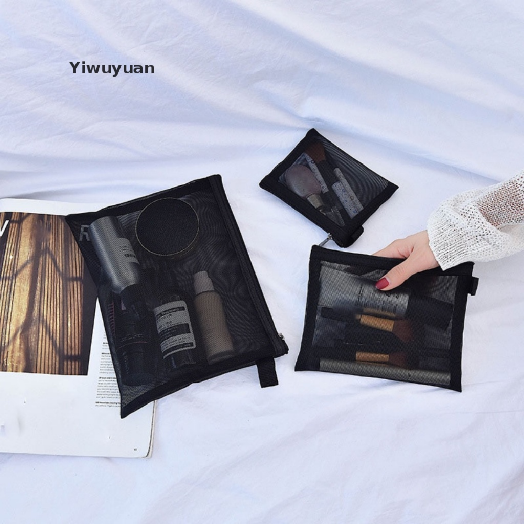 < Yiwuyuan > Túi Lưới Đựng Mỹ Phẩm / Đồ Trang Điểm Màu Đen Nhỏ Gọn Cho Nữ