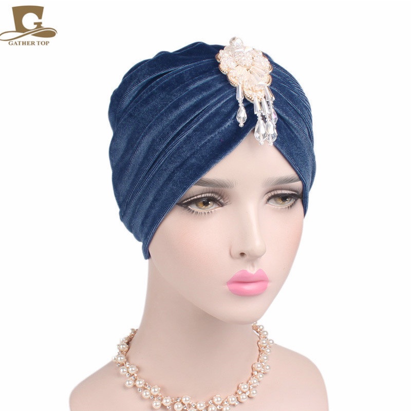 Mũ Turban Nhung Vàng Phong Cách Retro Quý Phái Mới