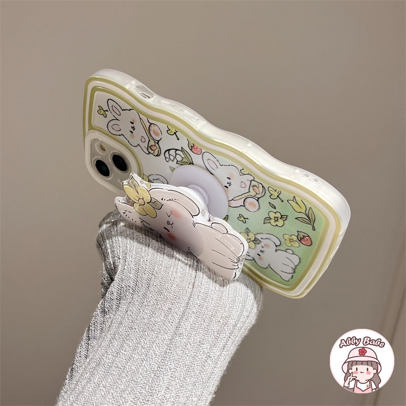 Ốp Điện Thoại TPU Mềm Chống Mồ Hôi In Hình Thỏ Trắng Có Giá Đỡ Cho Iphone 14 Pro Max 11 12 11 Pro Max X XS