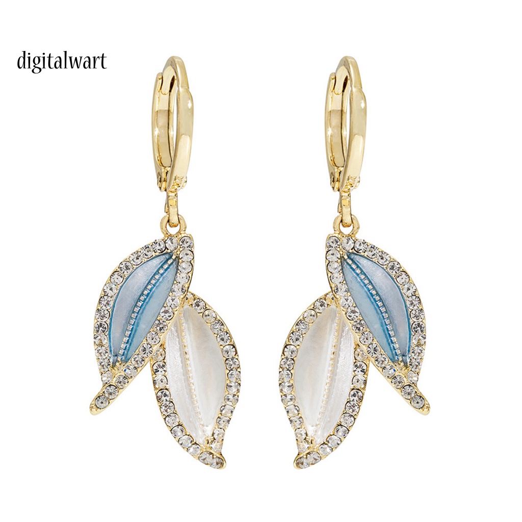 Kỹ Thuật Số| 1 Đôi Bông Tai Dáng Dài Hình Chiếc Lá Đính Đá Lấp Lánh Phong Cách Retro