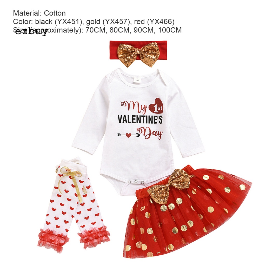 Bộ 4 Món Áo Liền Quần Tay Dài + Chân Váy + Băng Đô Mềm Mại Thời Trang Giữ Ấm Cho Bé Ngày Valentines