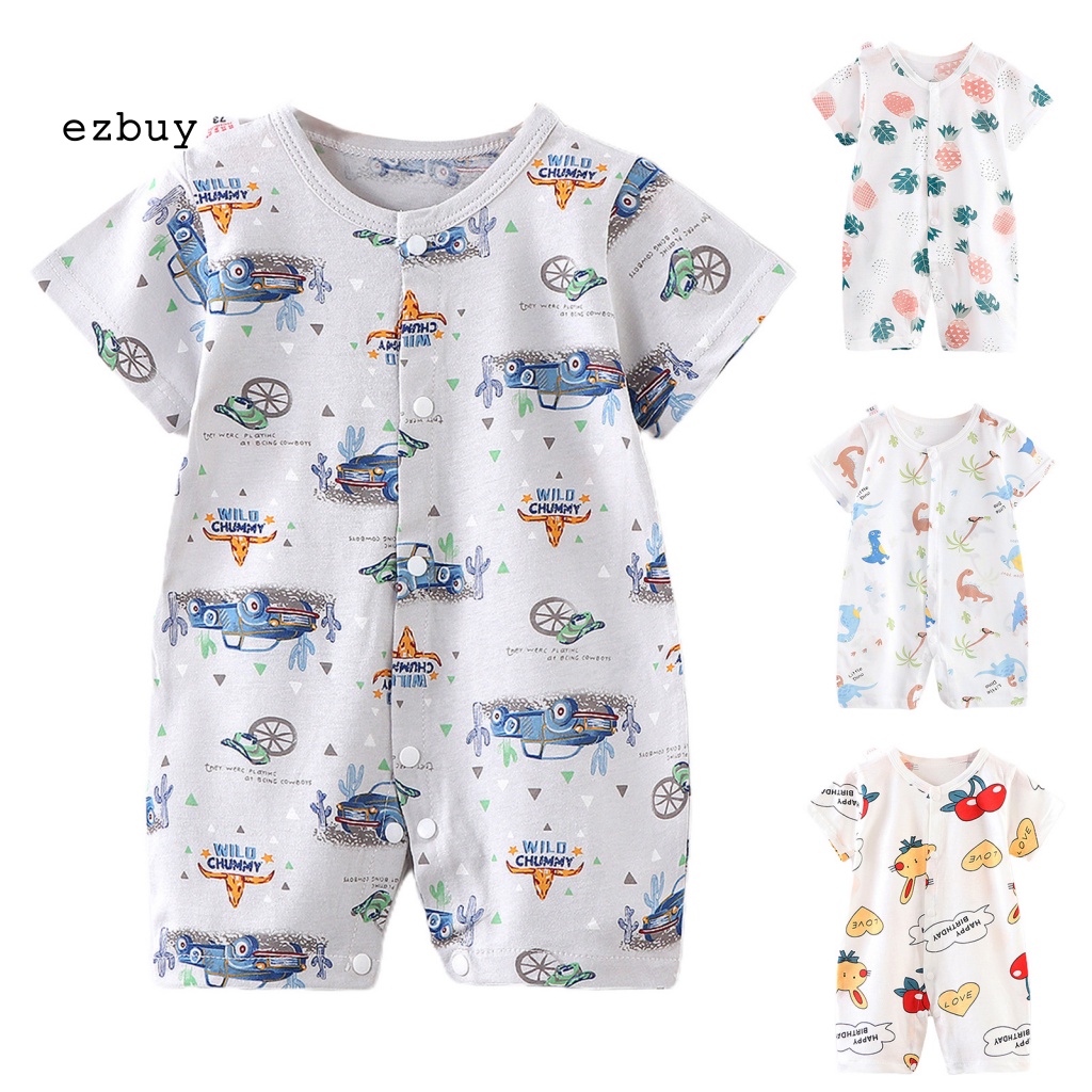 [EY] Bộ Áo Liền Quần Ngắn Tay Cài Khuy Mềm Mại Trung Tính Thời Trang Mùa Hè Cho Bé Sơ Sinh