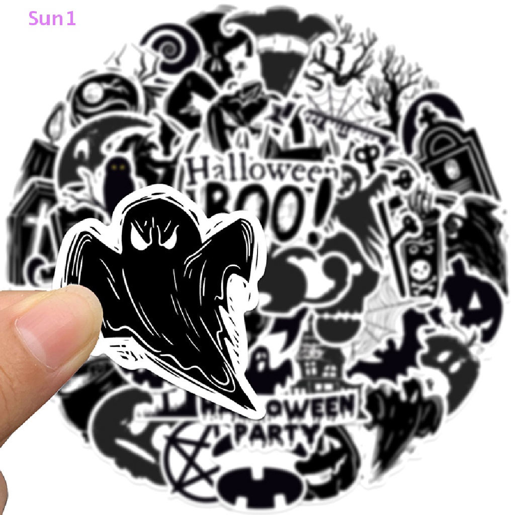 Set 50 Miếng Dán Trang Trí Xe Hơi / Laptop Họa Tiết Hoạt Hình Halloween Kinh Dị