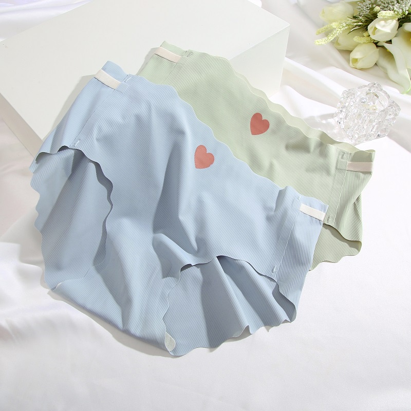 FINETOO Quần Lót Cotton Lụa Thoáng Khí Thoải Mái In Hình Trái Tim Dễ Thương Cho Nữ