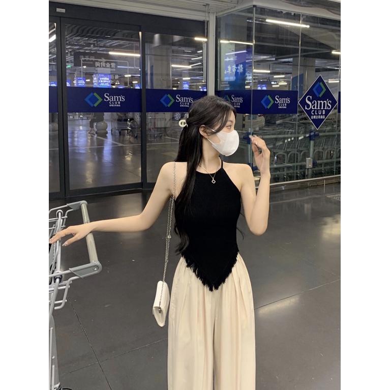 Áo Dệt Kim Sát Nách Màu Đen Dáng Ôm Thời Trang Mùa Hè Quyến Rũ Cho Nữ