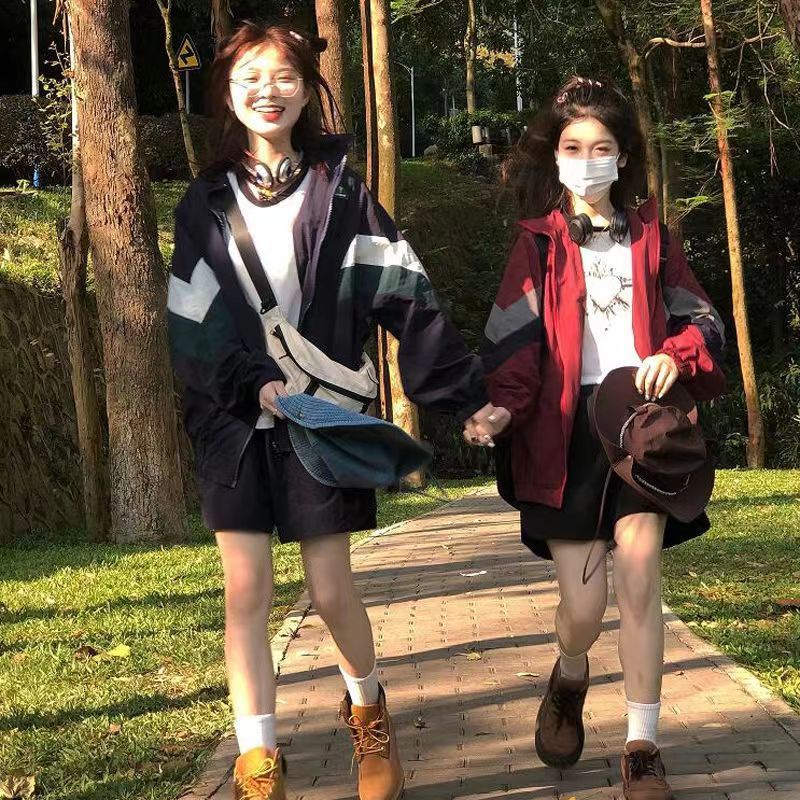 Áo Khoác Bóng Chày Màu Sắc Tương Phản Thêu Hình Ngôi Sao Thời Trang Cho Nữ