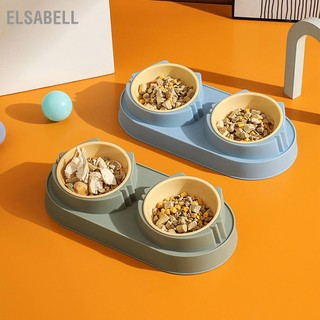 Elsabell. Bát ăn cho mèo chó thú cưng đôi hai ngăn inox rời nghiêng chống gù chống kiến ngừa rơi vãi