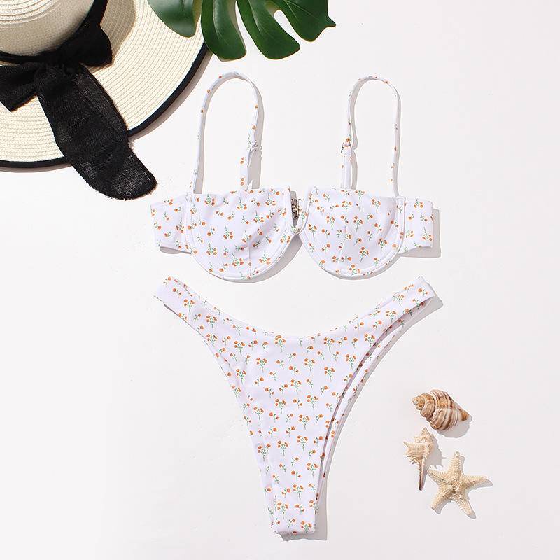 Bộ Đồ Bơi Cổ Chữ V Nâng Ngực Họa Tiết Chấm Bi Xinh Xắn Dành Cho Nữ