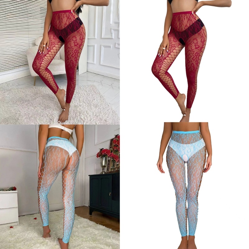 WIT Nữ Sheer Quần Da Báo-Pattern Mở Đáy Chân Fishnet Quần