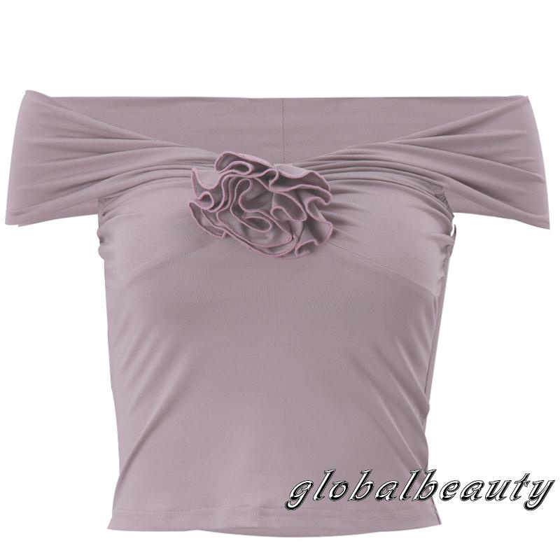 Áo Croptop Trễ Vai Tay Ngắn Màu Sắc Trơn Thời Trang Mùa Hè Cho Nữ