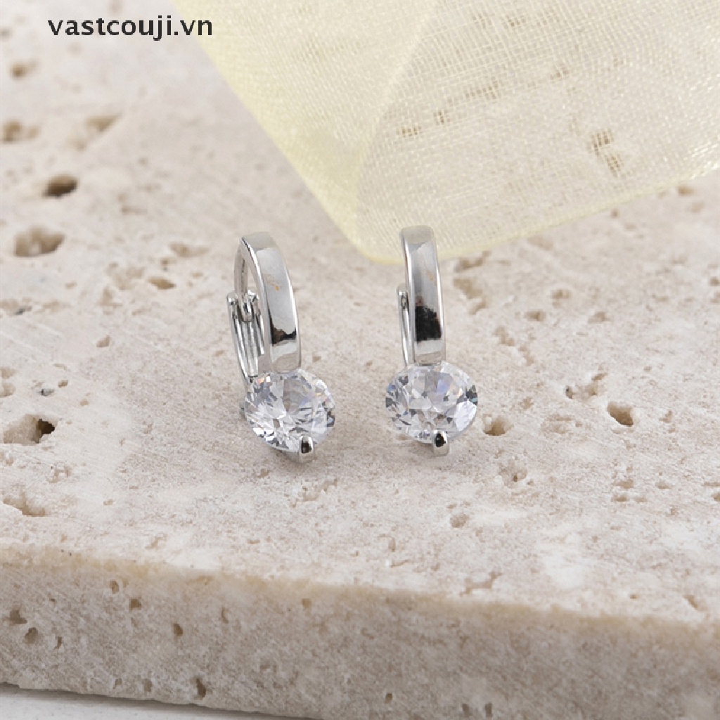 1 Đôi Khuyên Tai Tròn Đính Đá Zircon Phong Cách Hàn Quốc