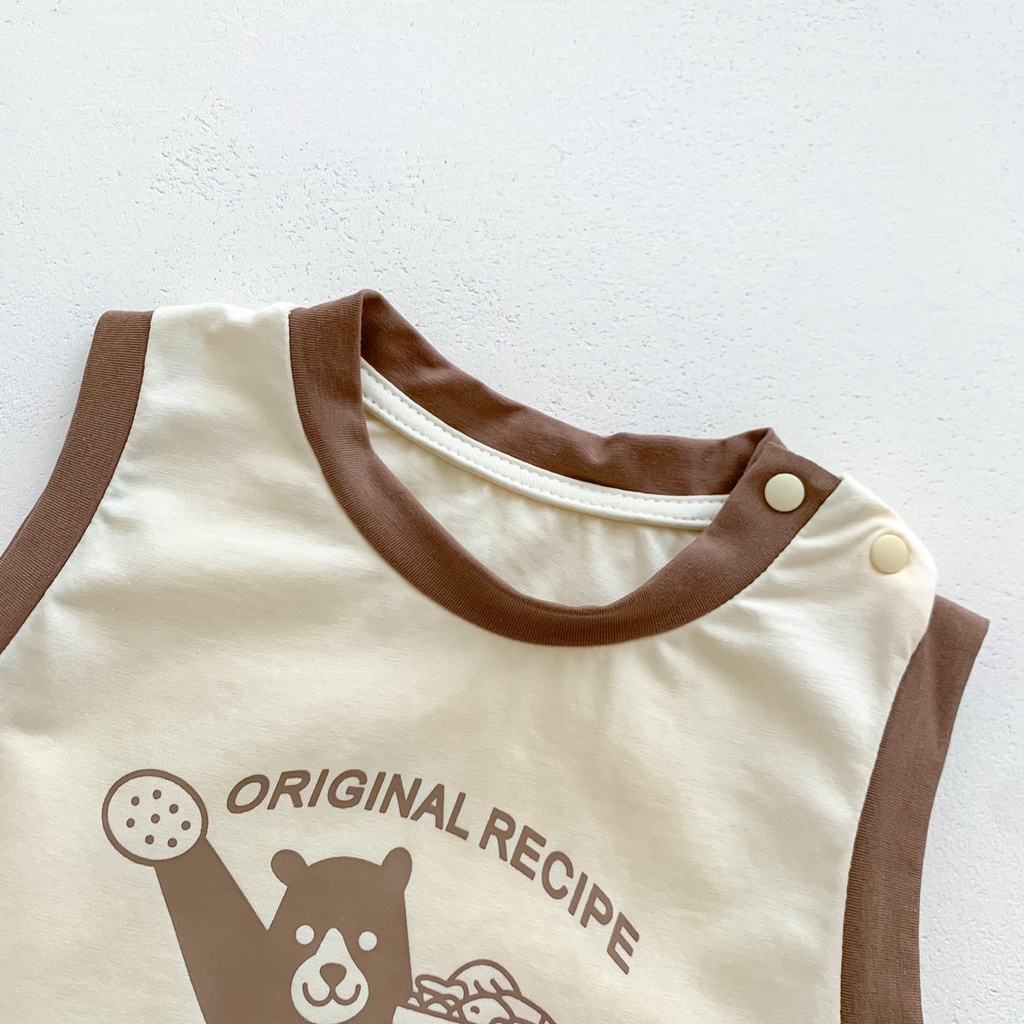 Bộ Áo Liền Quần Sát Nách In Hoạt Hình Gấu Dễ Thương Thời Trang Mùa Hè Cho Bé Từ 0-2