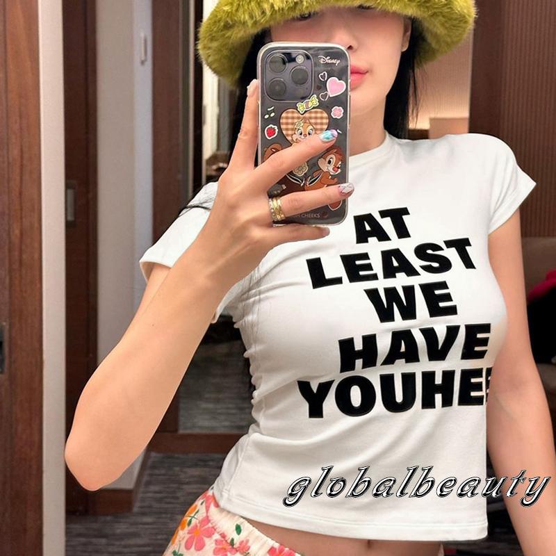 Áo Thun Tay Ngắn Cổ Tròn In Chữ Phong Cách Đường Phố Cho Nữ