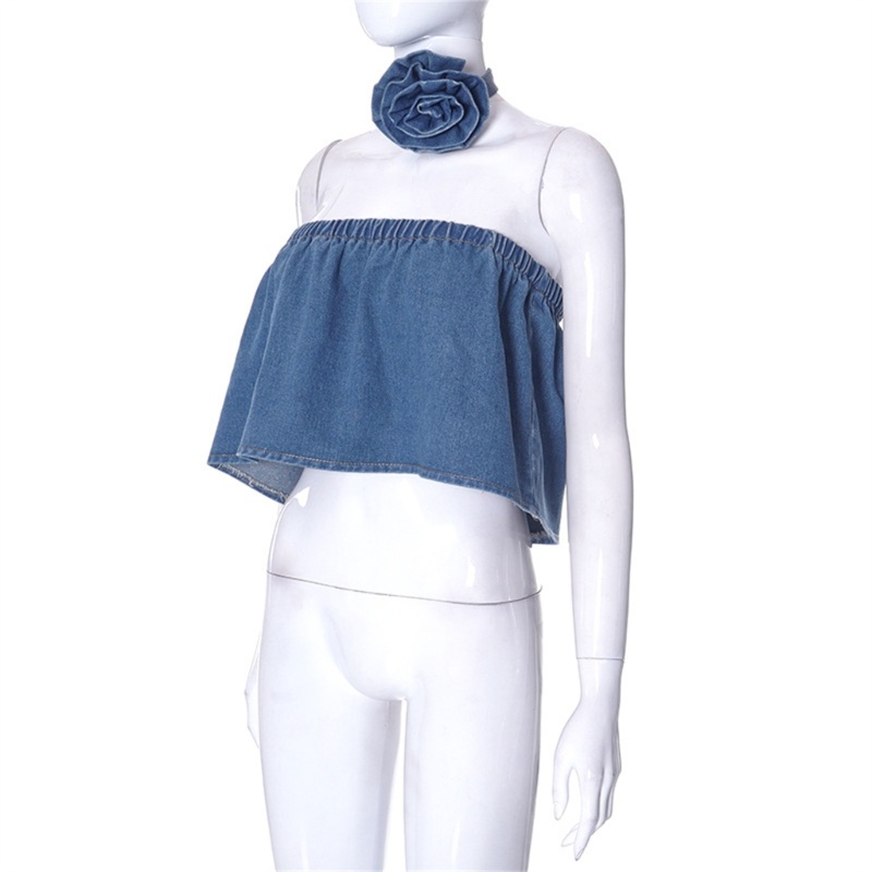 Áo Croptop Trễ Vai Chất Liệu Denim Mềm Mại Thời Trang Mùa Hè Quyến Rũ Cho Nữ