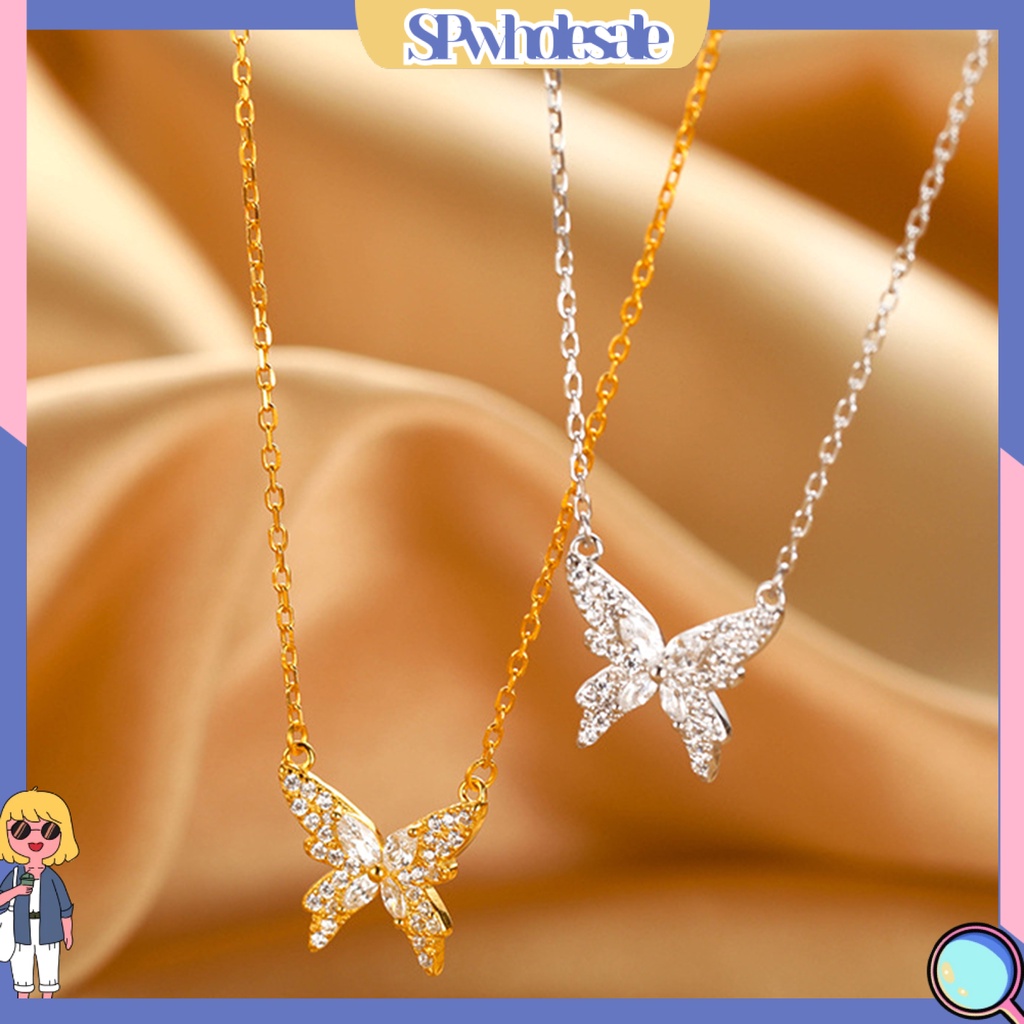 &lt;SPwholesale&gt; Vòng cổ Màu Bạc Trơn Hình Bướm Sang Trọng Quyến Rũ