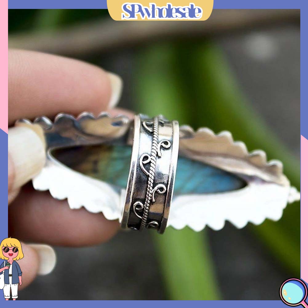 <SPwholesale> Nhẫn Khảm Đá Labradorite Cổ Điển Cho Nữ