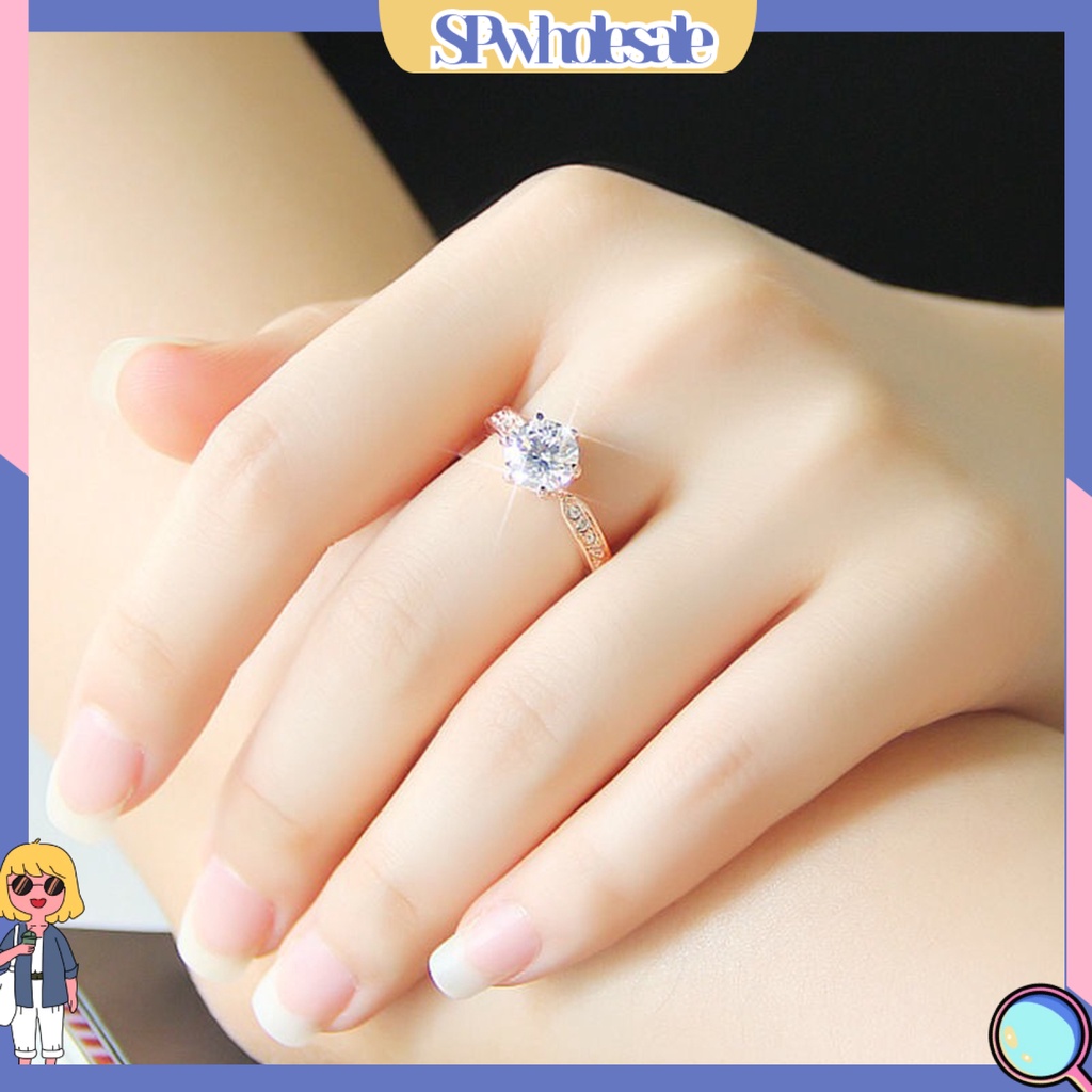 <SPwholesale> Nhẫn Mạ Bạc Đính Đá Kiểu Hình Học Sáng Bóng Không Phai Màu Trang Sức Cho Cô Dâu Đính Hôn Nữ