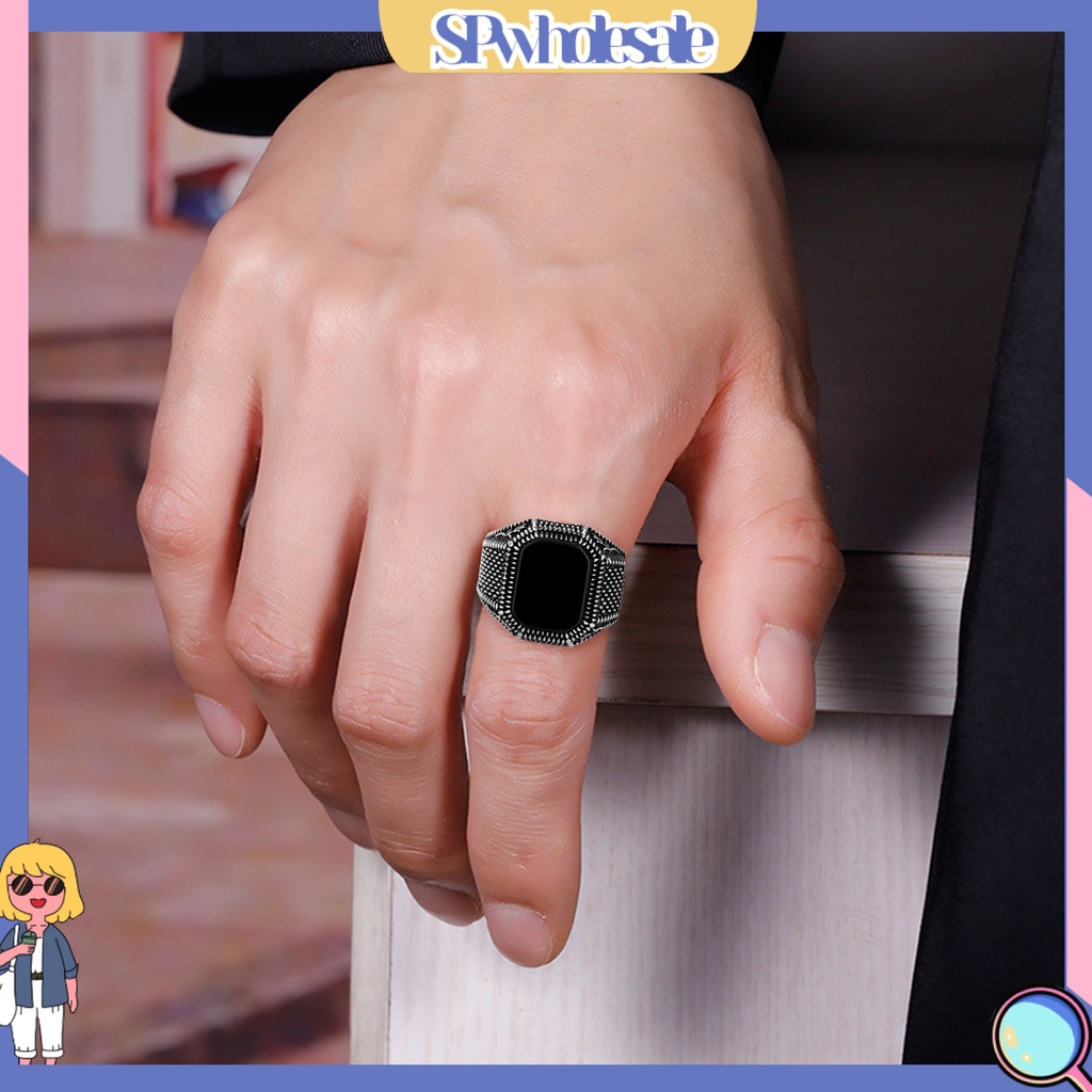 <SPwholesale> Nhẫn Đính Đá Quý Đen Bằng Hợp Kim Sang Trọng Thoải Mái Hợp Thời Trang