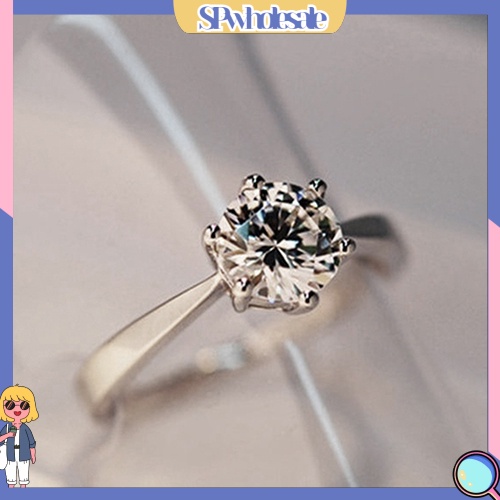 <SPwholesale> Nhẫn Cưới Mạ Bạc Đính Đá Zircon Tròn Lớn Sang Trọng Cho Nữ