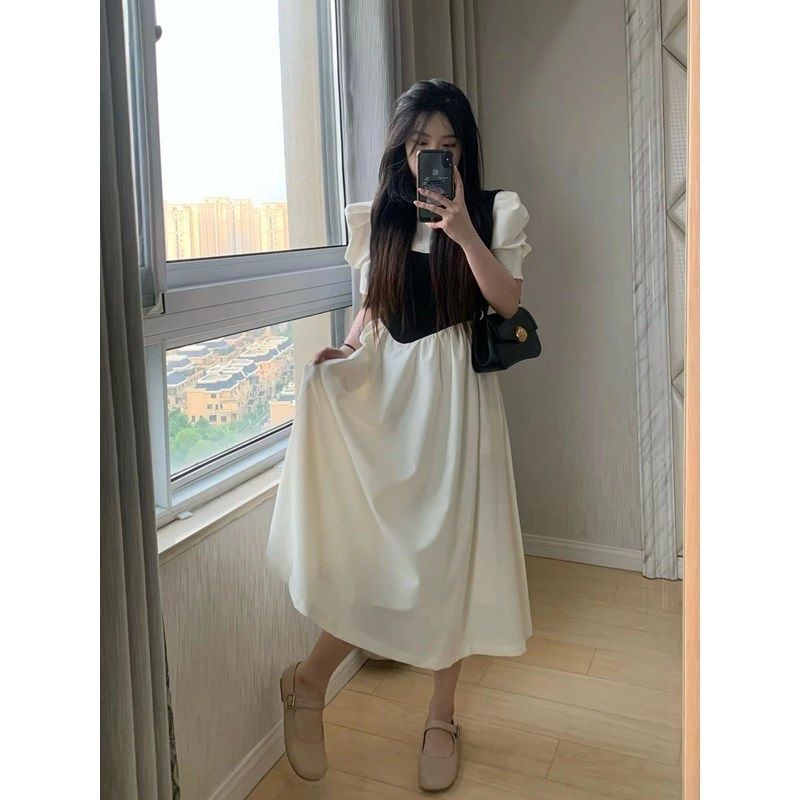 Đầm Nữ Giả Hai Lớp Nhấn Eo Phong Cách Retro Thời Trang