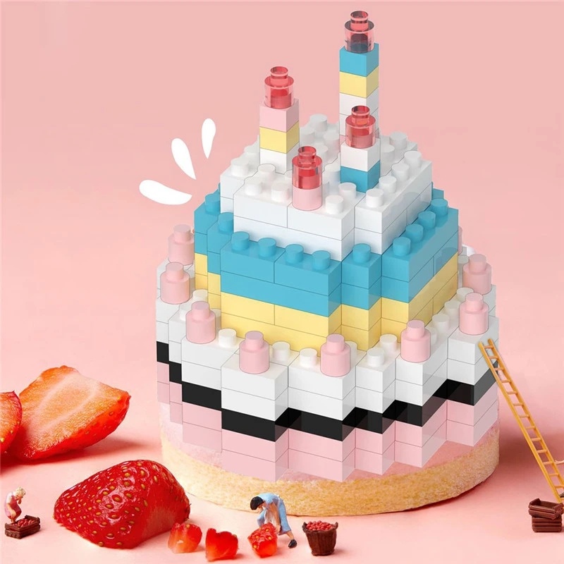 Bộ Đồ Chơi Lắp Ráp Mô Hình Bánh Kem Sinh Nhật Mini DIY