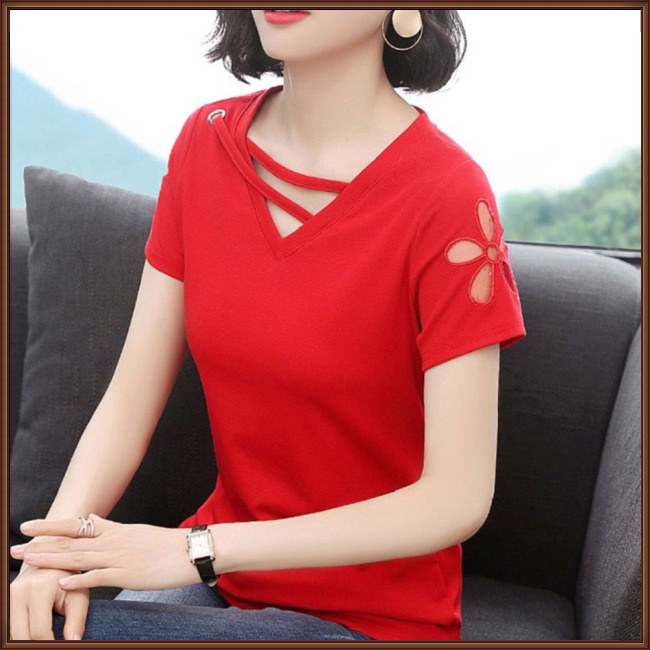 Áo Thun Tay Ngắn Cổ Chữ V Màu Sắc Thời Trang Dành Cho Nữ