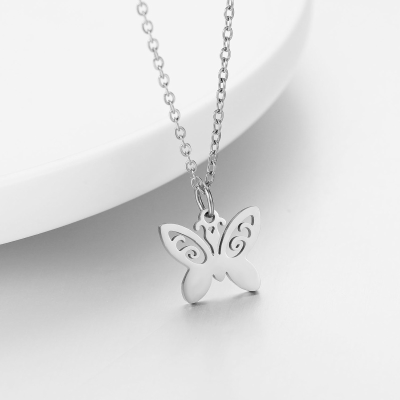 Z Vòng cổ Bằng Thép Không Gỉ Mạ Vàng 24K / Bạc 925 Mặt Hình Bướm Dễ Thương Phong Cách Punk Hip Hop Thời Trang Cho Nam Và Nữ