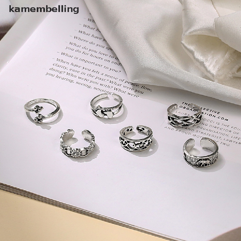 Set 6 Nhẫn Hợp Kim Đeo Ngón Chân Họa Tiết Gợn Sóng Có Thể Điều Chỉnh kamembelling